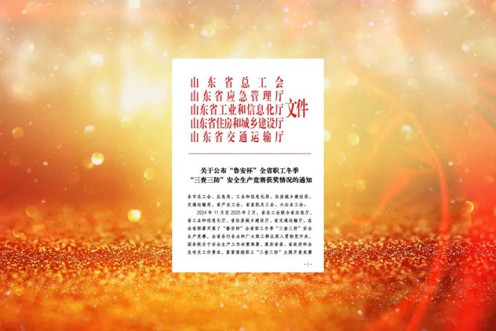 张敬富班获“鲁安杯”全省职工冬季“三查三防”安全生产竞赛优胜班组